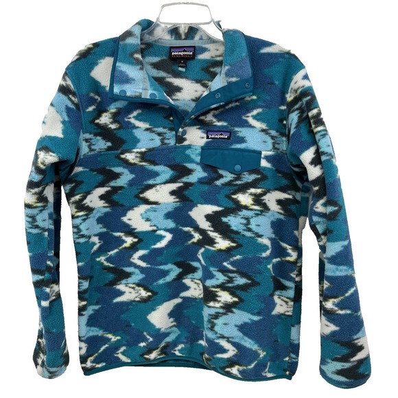 Patagonia Jackets & Blazers - Patagonia Synchilla Women's Size M Snap-T Pullover Jacket Trout Tales Elwha Blue